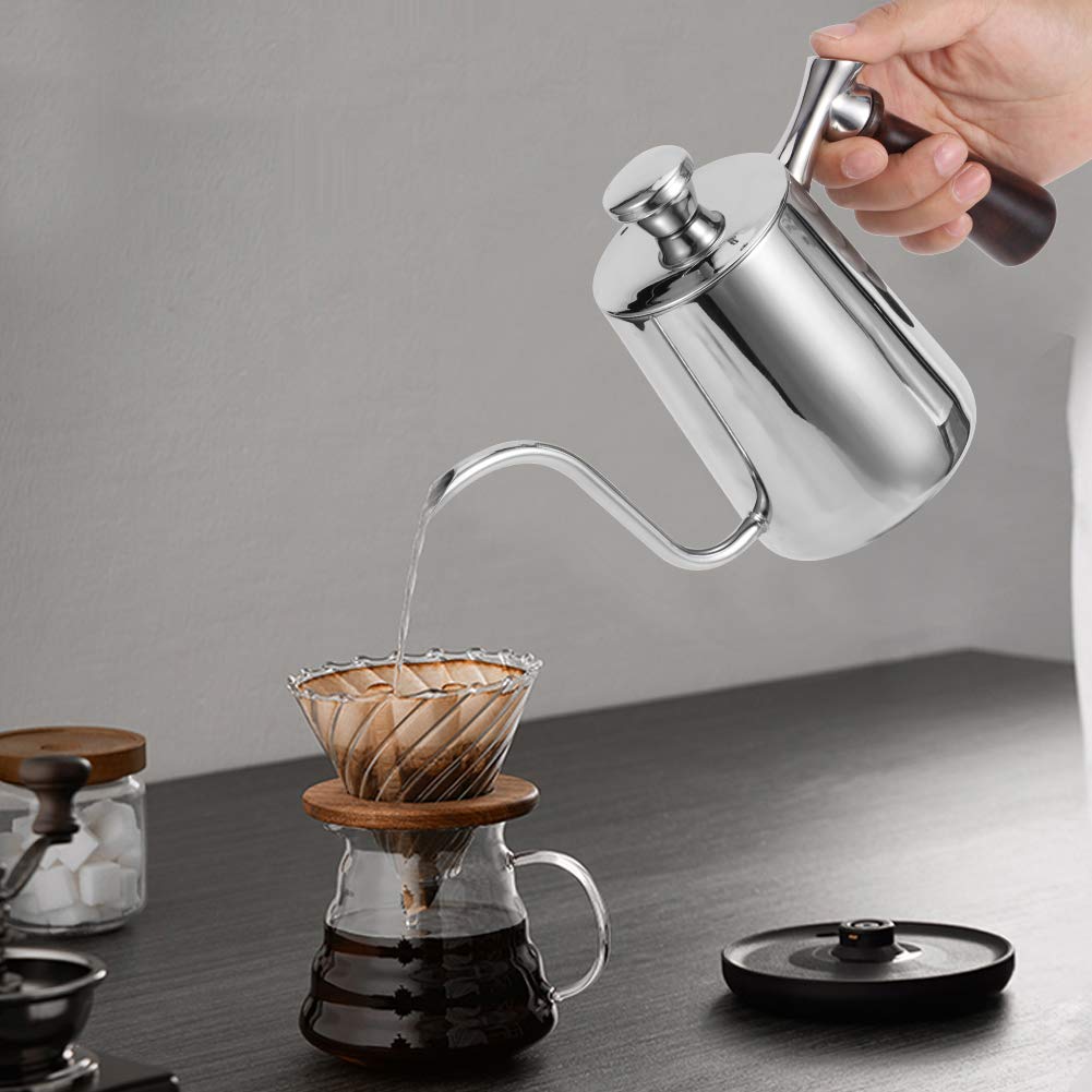Atyhao Hervidor de café, Pico de café de Acero Inoxidable de 600 ml, hervidor de Agua, Tetera, Cuello de Ganso, Goteo Manual