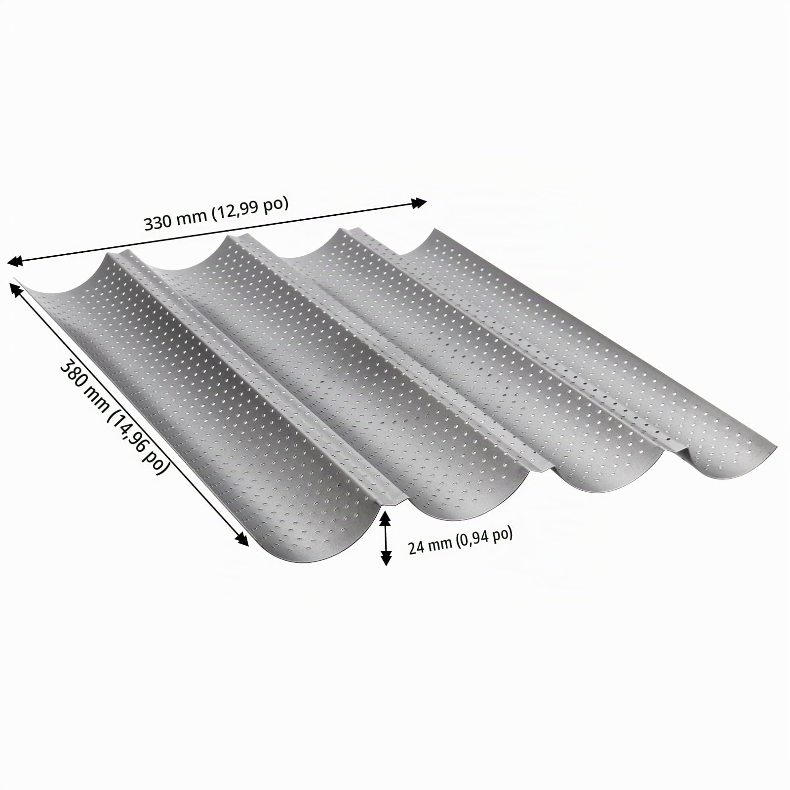 Lot de 2 Moule à Baguettes pour Four - Plaque à Pain Perforée Anti-Adhésif - 38 x 33 x 2,4 cm - Pour Baguettes, Pain Français, Pâtisserie