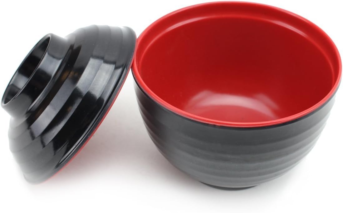  | Set of 6 Japanese Melamine 味噌湯ボウル4" Miso Soup Rice Bowls With Lid (B11894) ~ We Pay Your Sales Tax: Soup Bowls