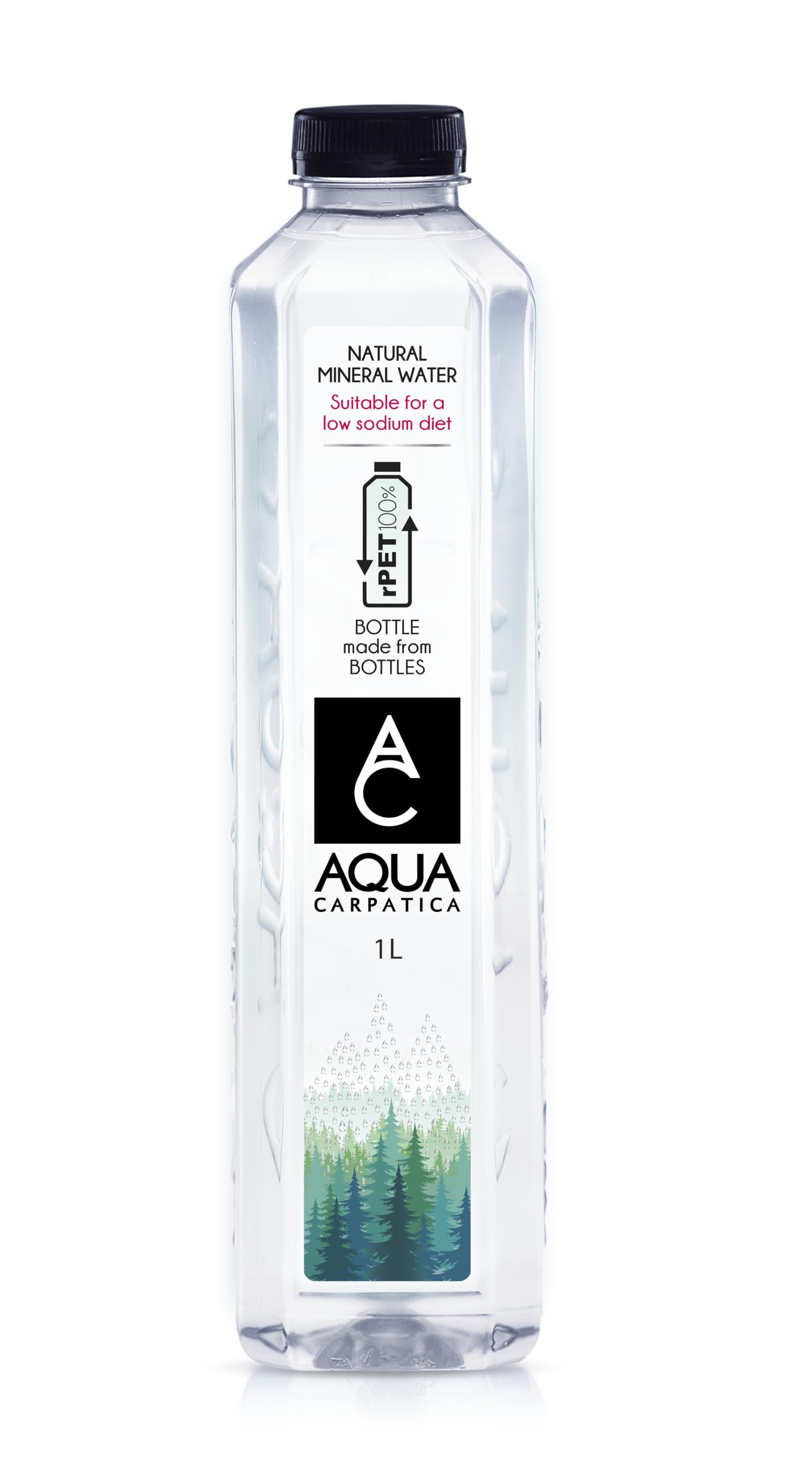 AQUA Carpatica 1L x 6 rPET - Pure Natural Still Mineral Water - 6-Pack Bottled Water, Virtually Nitrate Free, Low Sodium, Naturally Alkaline, Natural Electrolytes, Premium Multipack 100% Recyclable