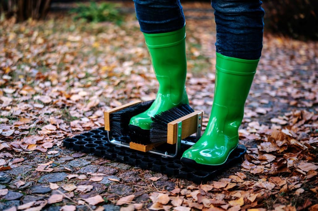 Schuhabstreifer Außenbereich mit Gummiplattform & 3 Bürsten – Fußabtreter rutschfest ohne Bohren, Schuhreiniger mit Nylonborsten, robust für Garten, Werkstatt, Baustelle & Eingang