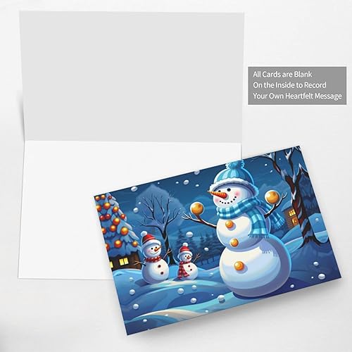 Miniatura 5 de Tarjetas de cumpleaños de muñeco de nieve de invierno con sobres, esta tarjeta de felicitación en blanco utiliza un paquete de sobre de botón de