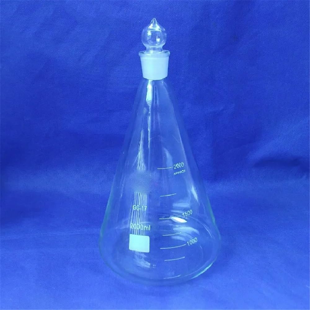1 matraz cónico de vidrio de 2000 ml con tapa, matraz Erlenmeyer de vidrio for laboratorio.