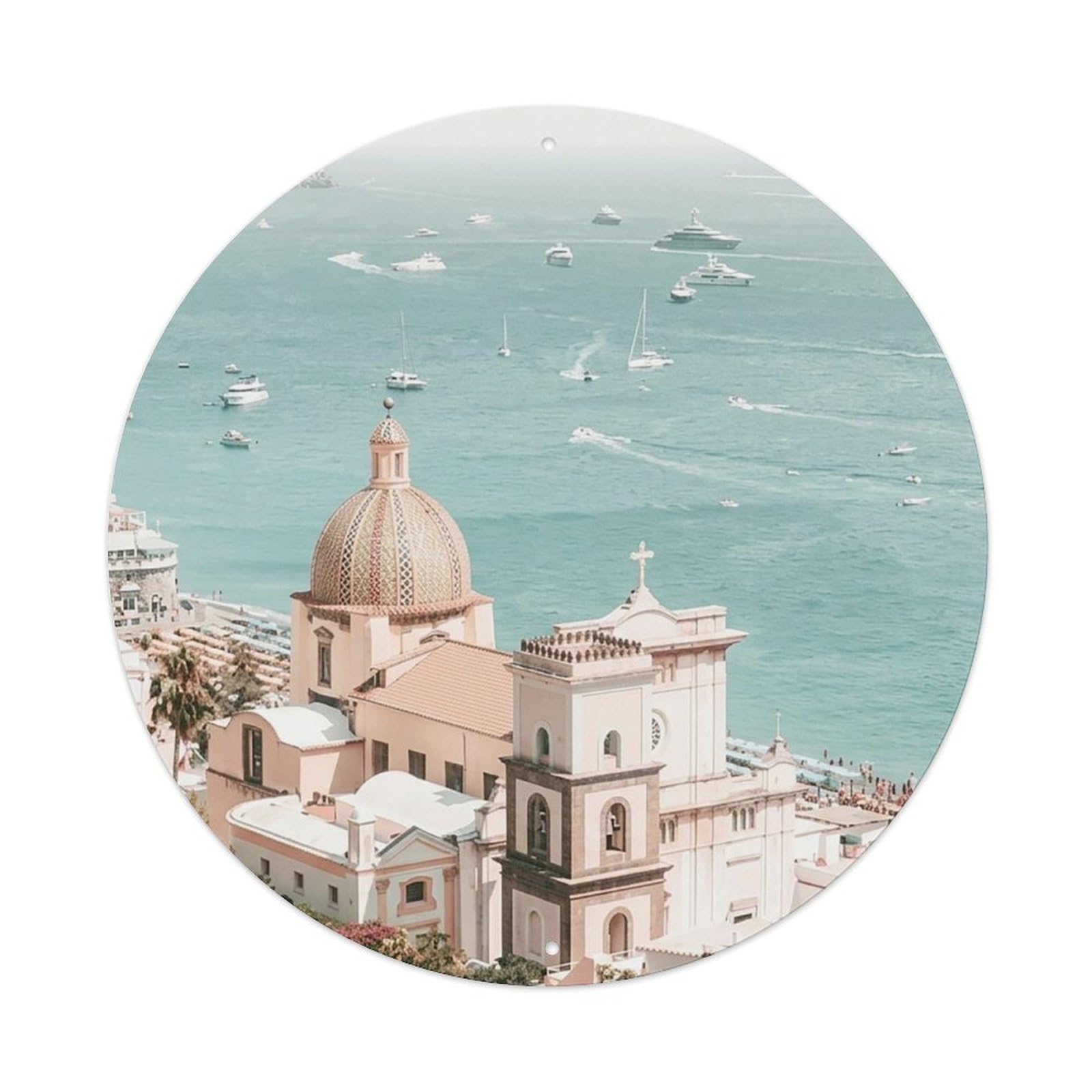 Panorama Positano Italy City Classic Destination Heritage Metal Tin Sign Plaque Wall Decor for Cafe, Man Cave, Club Bar, Office, Home Garden Round Metal Poster 8x8Inch