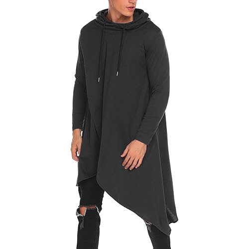 COOFANDY Men's Hooded Poncho Cape Cloak Casual Asymmetric Hem Hoodie Sweatshirts