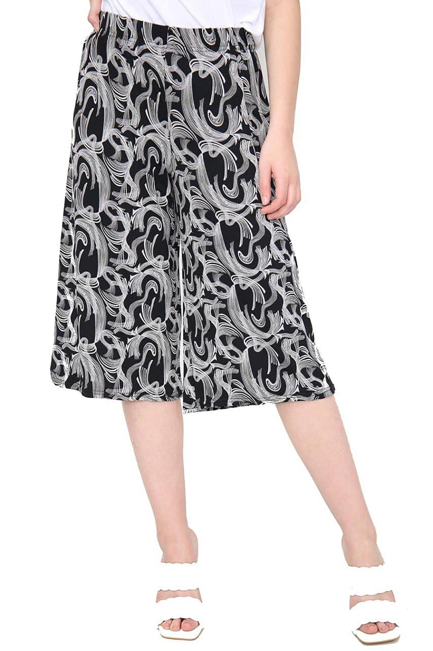 Wearall Women's #Print 1 New Plus Size Crepe Plain Stretch Wide Leg Culottes Shorts - Print 1-24-26