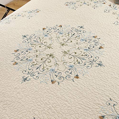 Vctops Boho Floral Embroidered Quilted Bedspread Quilt Set 3-Piece Oversize Queen 100% Cotton Lightweight Reversible Coverlet For All Season (Flower,96"X110") #TOP2