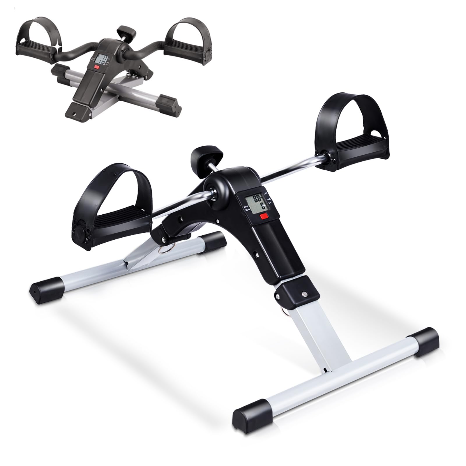 KOMFOTTEU Pedaliera Pieghevole con Display Digitale, Cyclette per Gambe e Braccia in Ferro, Macchina per Esercizi a Pedale, Cyclette Mini Bike Fitness con Resistenza Regolabile per Riabilitazione