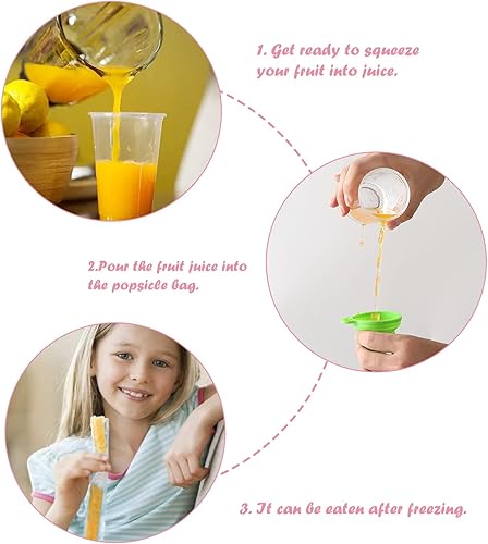 Miniatura 6 de Paquete de 50 bolsas desechables para paletas de hielo, bolsas de moldes para paletas de hielo, bolsas de moldes caseras con embudos de silicona,