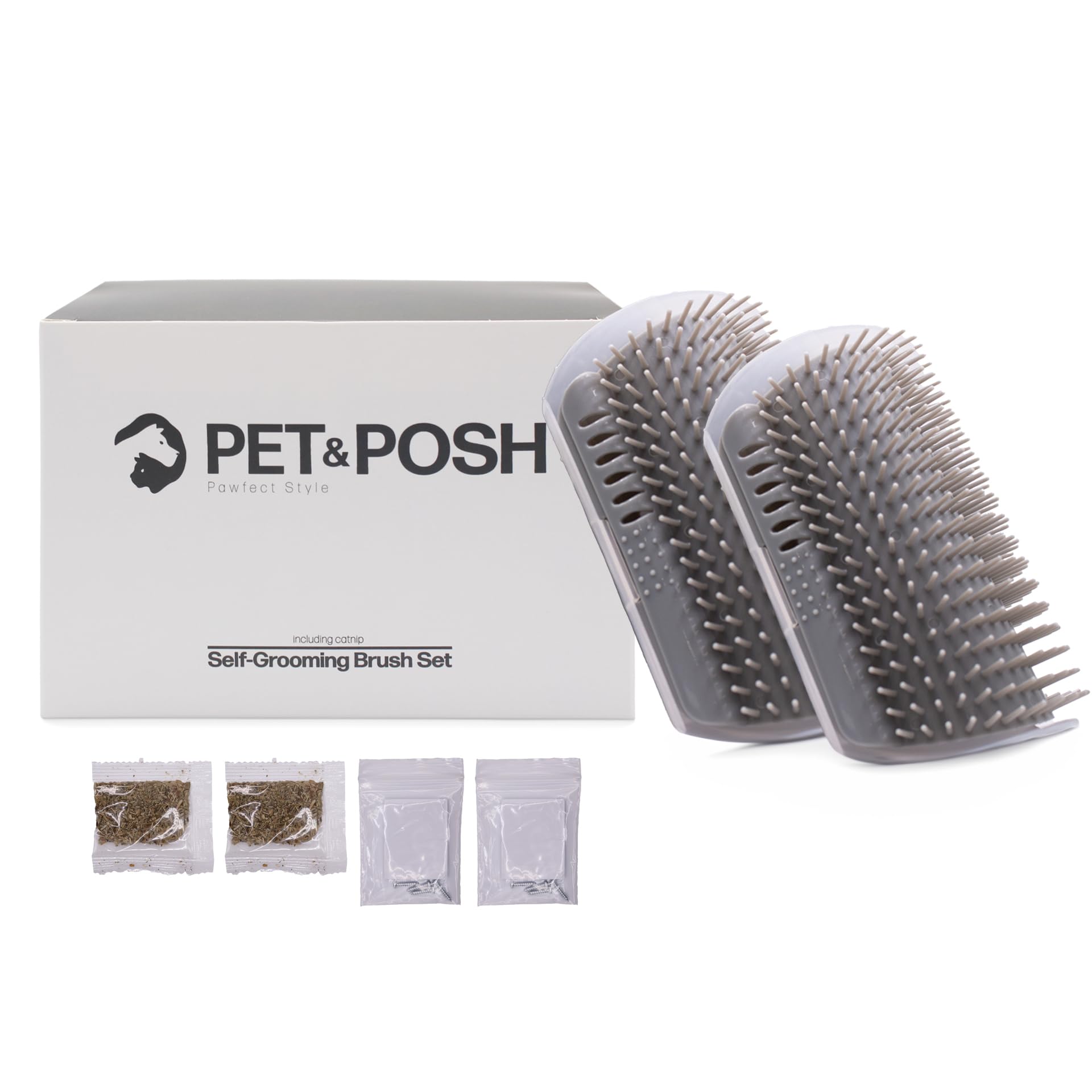PoshGroom Cat Self Groomer, 2 Pack Wall Corner Scratchers with Catnip Soft Cat Brushes Self-Grooming Massage Comb for Long Short Fur Kitten Indoor Cats