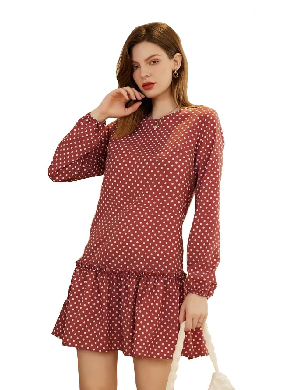 Women's Round Neck Long Sleeve T Shirt Dresses Ladies Casual Knee Length Dress-image-46