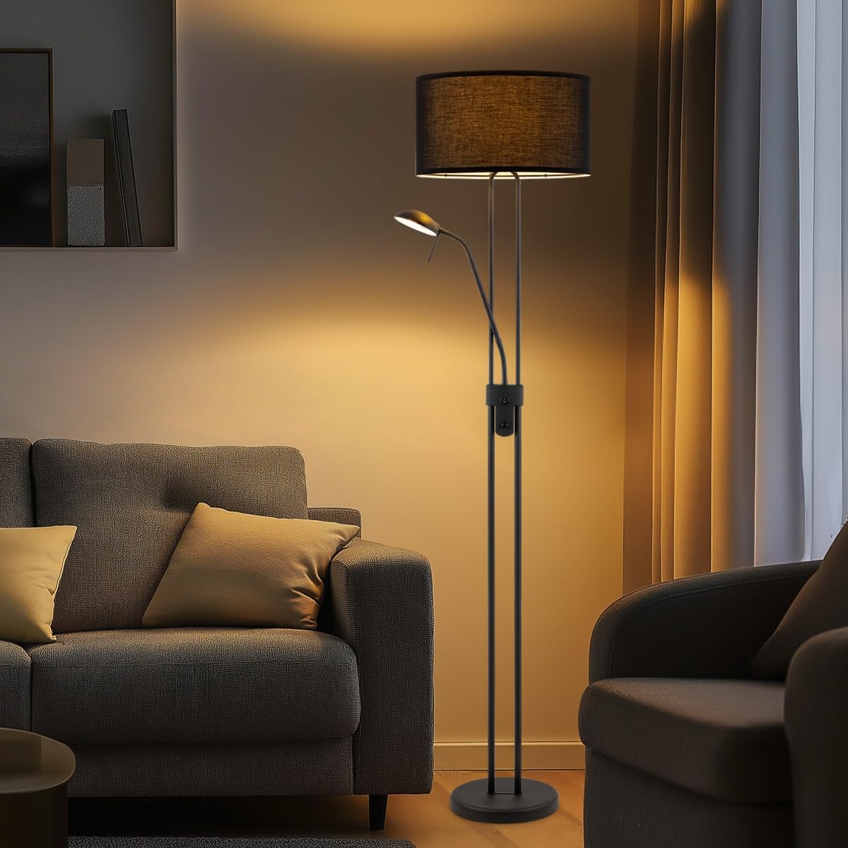 Home Sweet Home Lámpara de Pie con Luz Lectura Regulable - 170cm Moderna Negra Salón - E27 Lámpara Techo & Luz G9, Pantalla Tela, Incluye Bombillas LED 7W