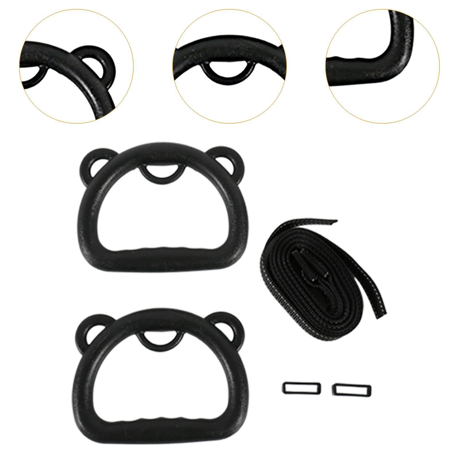 Vaveren 2Pcs Gymnastics Rings Pull up Exercise with Webbing Nonslip Adjustable Supplies Versatile Gym Rings Fitness for Park Exercise, Black