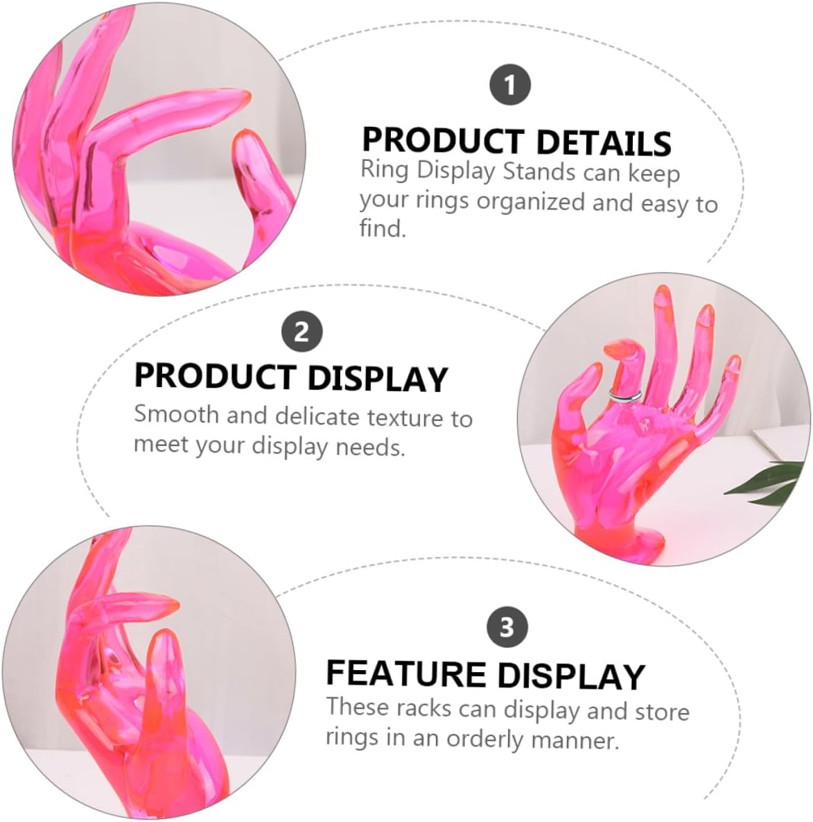 PRETYZOOM 2pcs Plastic Ring Display Rack Hand Model Stand Jewelry Organizer for Rings 8x17cm Pink Set for Home Storage and Jewelry Showcase