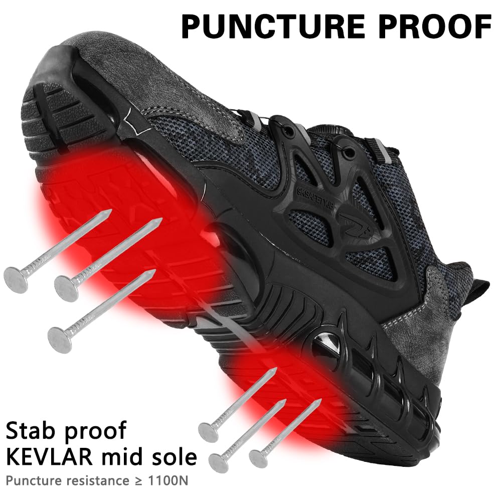 OFFCUP Męskie buty ochronne, buty ochronne, buty robocze ze stalowym noskiem, buty robocze, lekkie, wygodne, buty robocze, przemysłowe, trampki, antypoślizgowe, amortyzacja wstrząsów, zamek górski