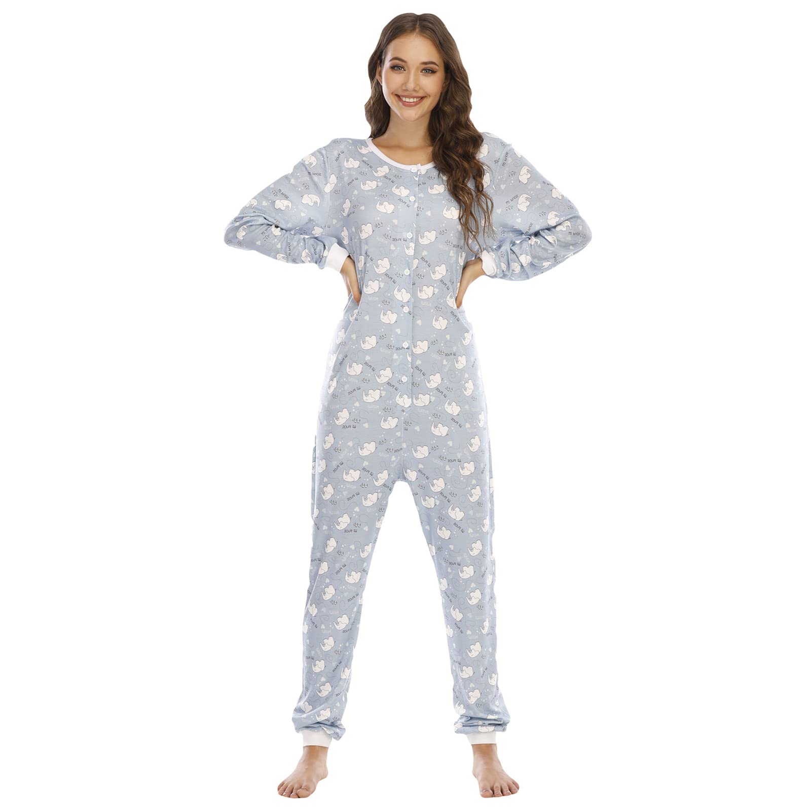 Women's Jumpsuit Onesie Pyjamas Soft Pyjamas One-Piece Romper Long Button Down Jumpsuit Long Sleeve Spring Autumn Winter Christmas Sleepwear Homewear-image-37