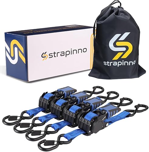 Strapinno Paquete de 4 correas de trinquete retráctiles automáticas (1 pulgada x 6 pies), 1500 libras de resistencia a la rotura cada una, correas