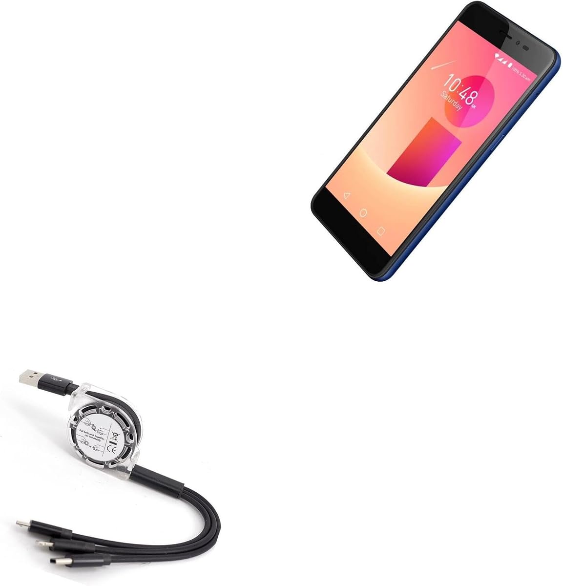 BoxWave Cable Compatible with Panasonic Eluga I9 - AllCharge miniSync, Retractable, Portable USB Cable - Jet Black