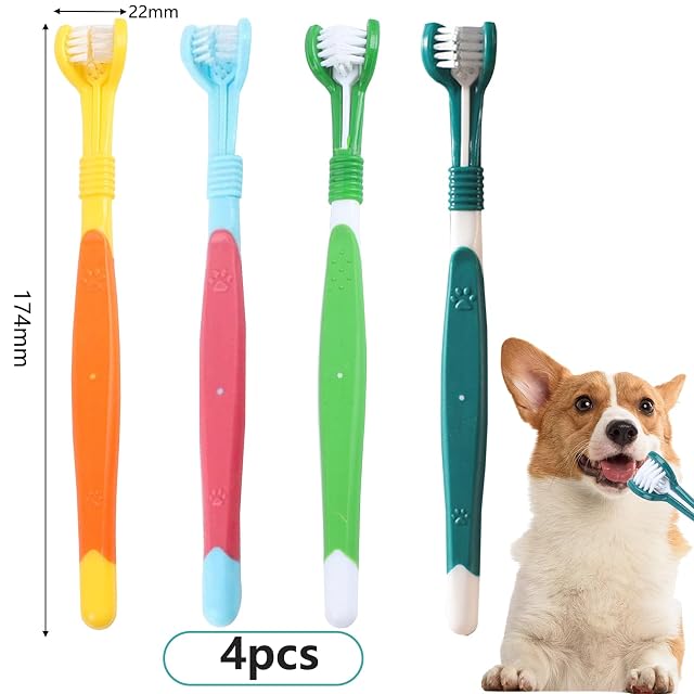 Foto 7 de 7 de GMXJGZ 4 cepillos de dientes para perros, cabezal triple, cepillo de dientes para perros de 360 grados