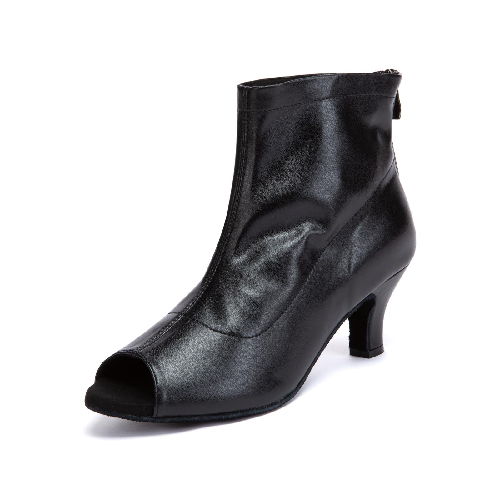 SWDZM Stivali Ballo Latino Donna Punta Aperta Pelle Sintetica | Tomaia in ecopelle morbida ed elastica con punta aperta,pratica cerniera posteriore,suola in pelle scamosciata,tacco da 6 cm