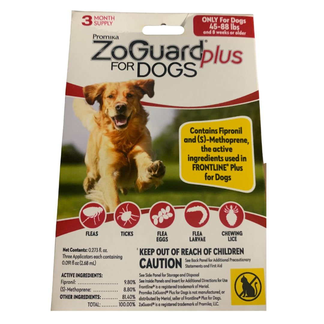 ZoGuard Plus Flea and Tick Prevention for Large Dogs – Flea & Tick Prevention for Dogs 45-88lbs 12 Month Supply, Pack of 4