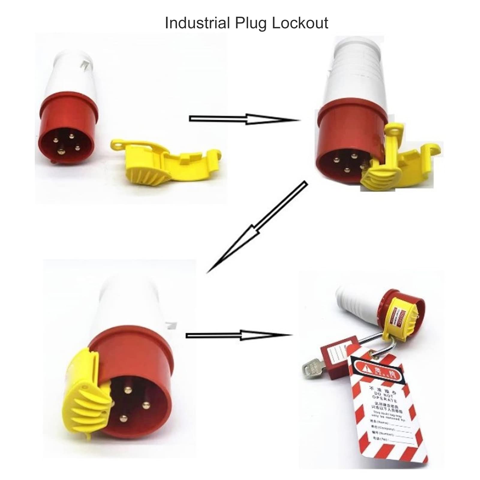 Plug Lock for Lockout Tagout Industrial Plug Lockout Applicable 6-125a Industrial Plug Engineering Plastics Safety Electrical Switch Lock Energy Isolation for 7mm Security Padlock,Yellow - Image 2