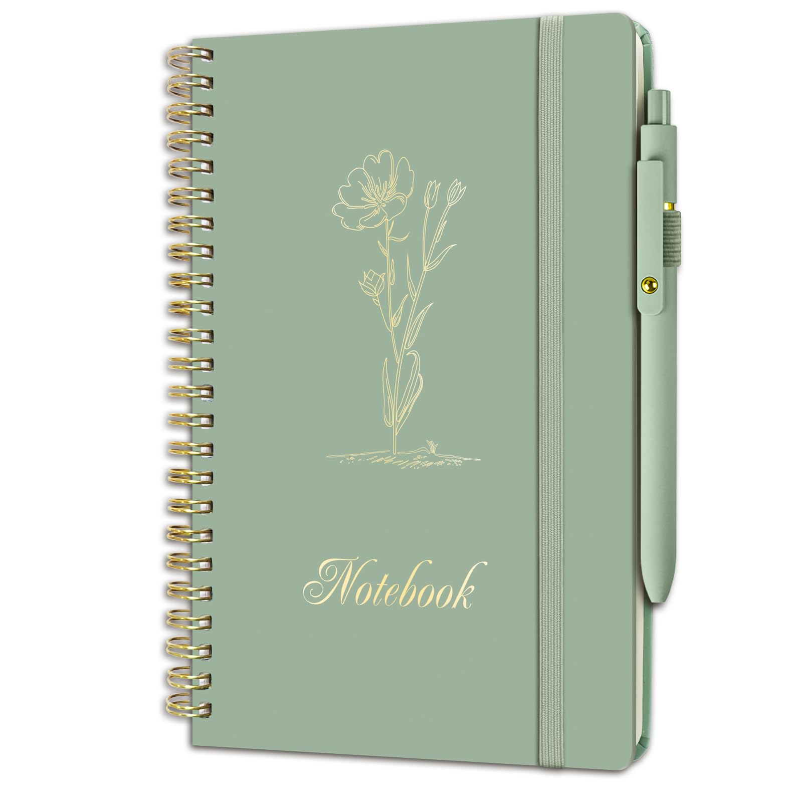 Lined Spiral Notebook & Gel Pen Set, Small A5 College Ruled Notebook, 140 Pages Hardcover Notebook Journal for Women, To Do List Notebook for Work, Bible, and Meeting (A5, Green - with a pen)
