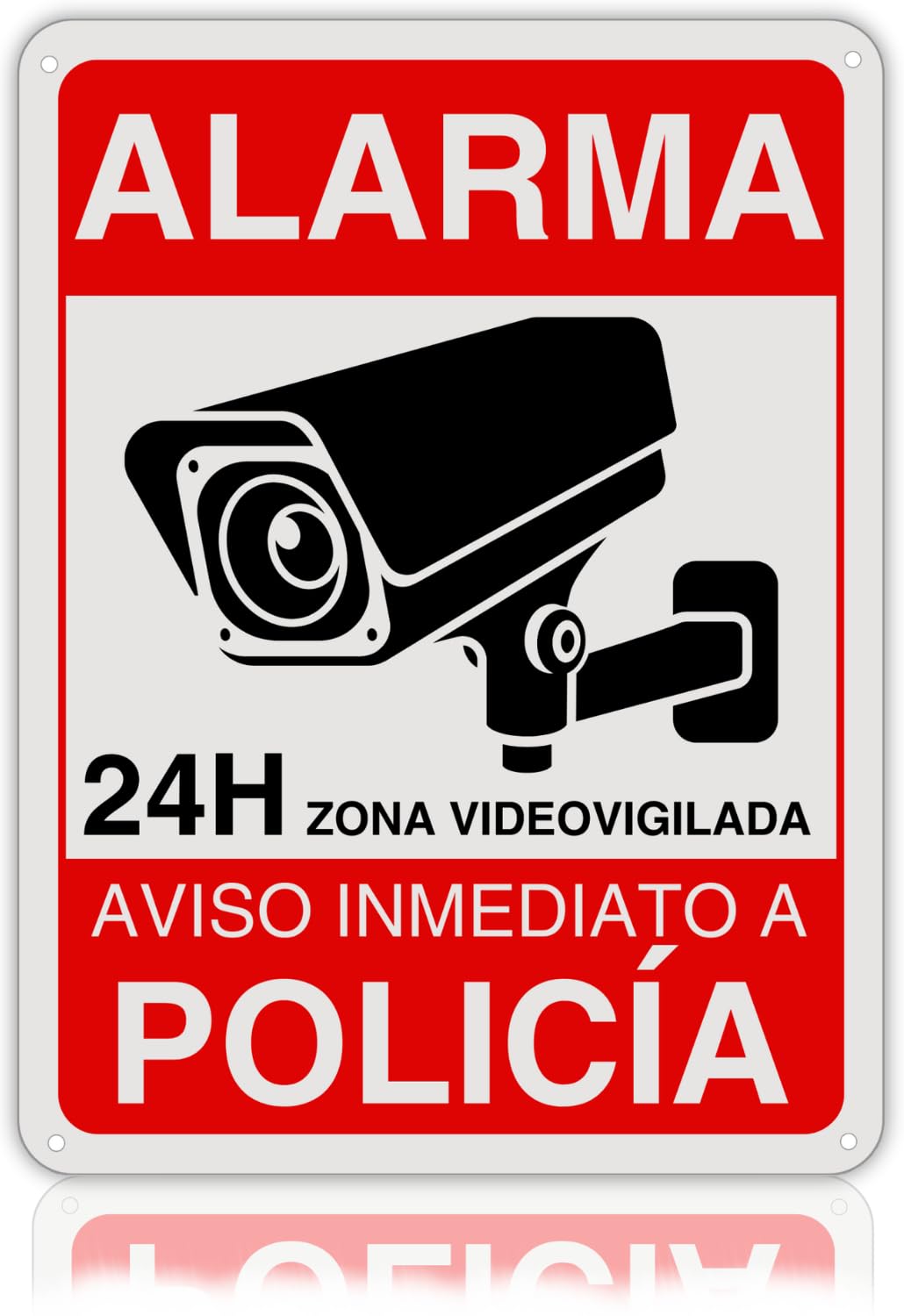 Cartel Videovigilancia - 21x28 cm - Reflectante - Fabricado Aluminio - Grosor 0.8 mm - Zona Videovigilada - Entrada Vigilada - Señal Alarma Disuasoria - Cartel Aviso Policia