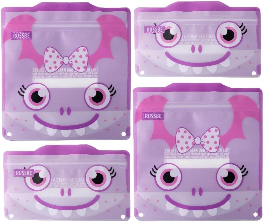 Russbe Monster Reusable Snack & Sandwich Bags (Set of 4), Purple