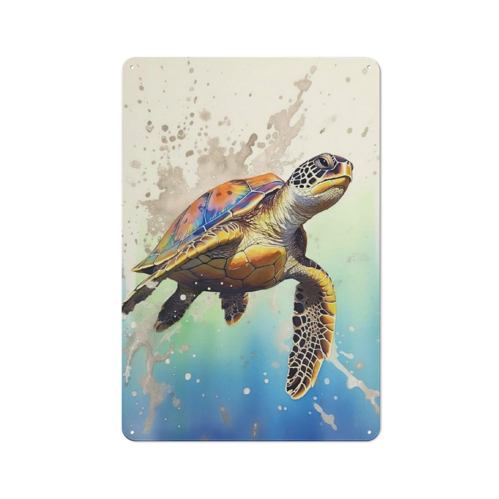 Turtle Watercolor Tin Sign 30x20cm for Hallway Wall, Vintage Wall Decor, for Kitchen, Dining Room And Home Bar Wall Decor