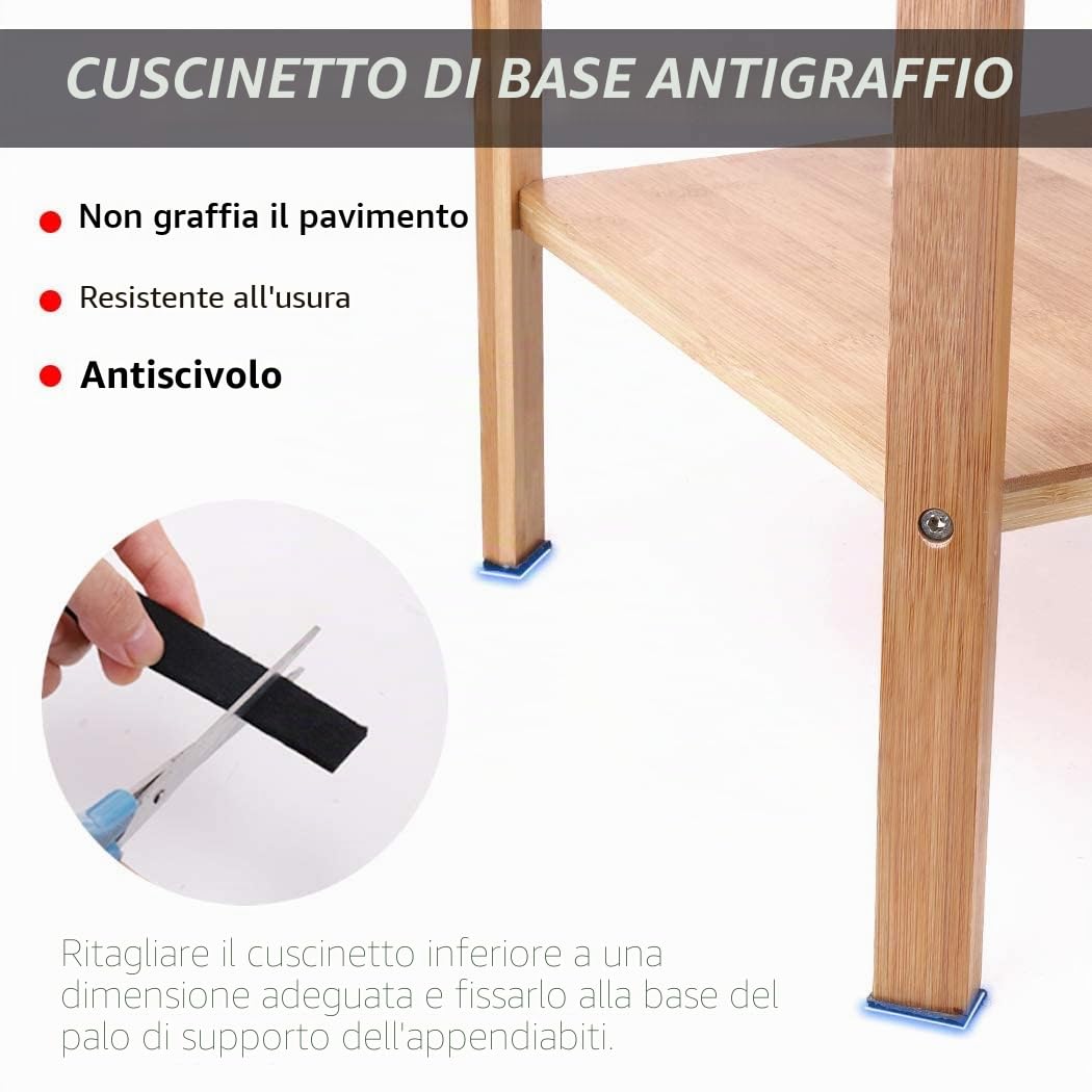 Unho Appendiabiti da terra in bambù, stand appendiabiti da ingresso attaccapanni da terra con ripiani attaccapanni autoportante servo muto da camera salvaspazio particolari Angolo con 8 Ganci