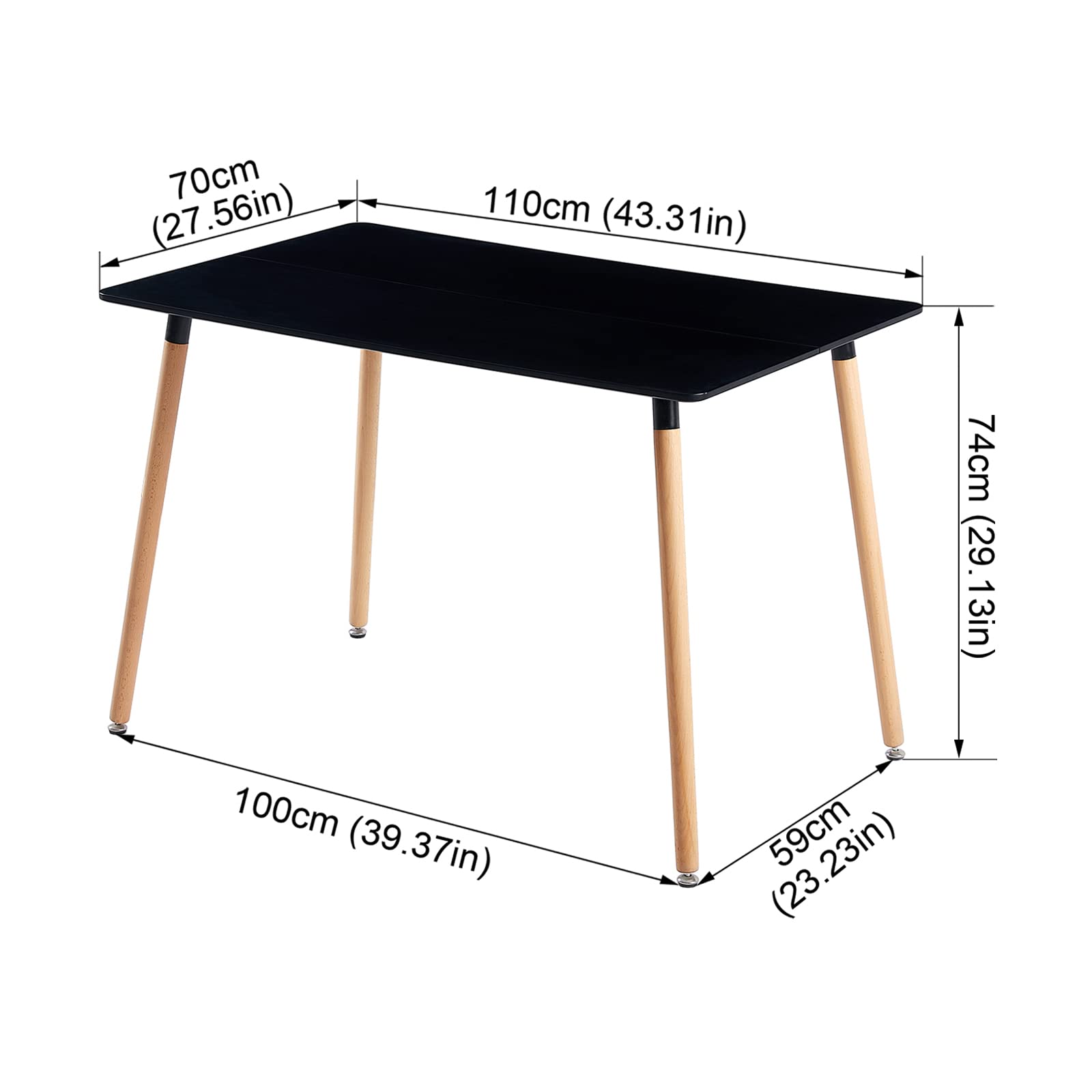 EGGREE - Juego de comedor rectangular, mesa de comedor con 6 sillas, mesa de cocina, mesa de madera | mesa negra + 6 sillas grises
