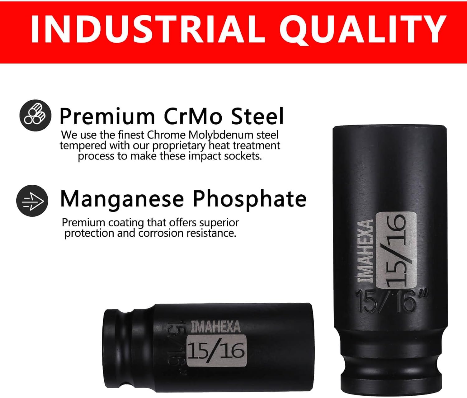 1/2" Square Drive Impact Socket,Deep 15/16Inch SAE Sleeve,CR-MO Hex Point for Convenient Disassembly of Axle Nuts