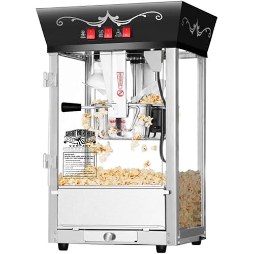 Matinee Popcorn Machine - 8oz Popper with Stainless-Steel Kettle, Reject Kernel Tray, Warming Light, and Accessories by Great Northern Popcorn (Black)