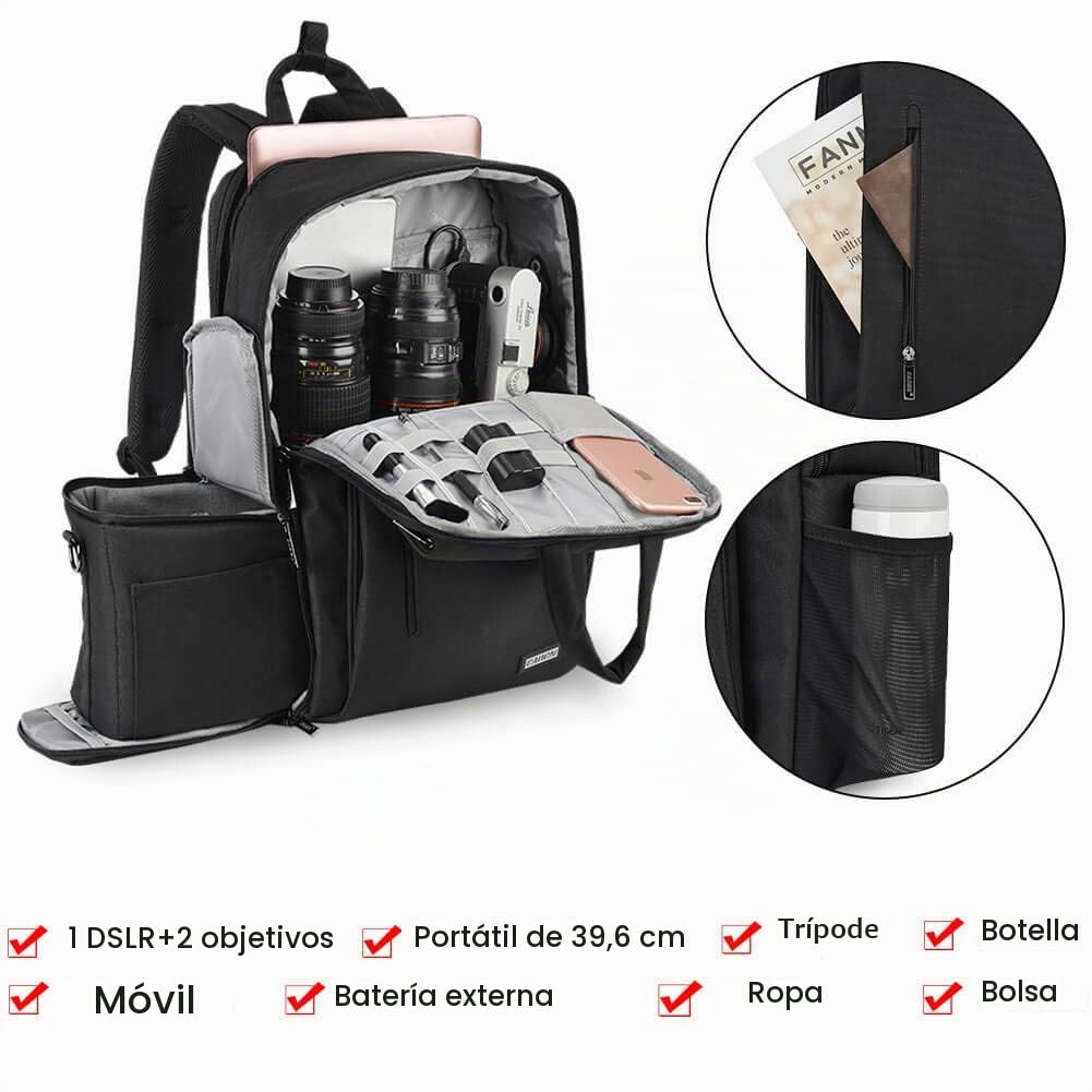 CADeN - Mochila impermeable para cámara fotográfica, mochila para cámara fotográfica y bolsa de viaje informal con USB, compatible con DSLR Canon, Nikon, Sony, laptop de 15.6 pulgadas