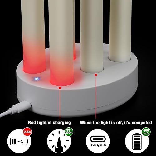 Miniatura 2 de Velas cónicas recargables sin llama, 6 unidades, velas LED cónicas parpadeantes con estación de carga y temporizador remoto para boda, Navidad,