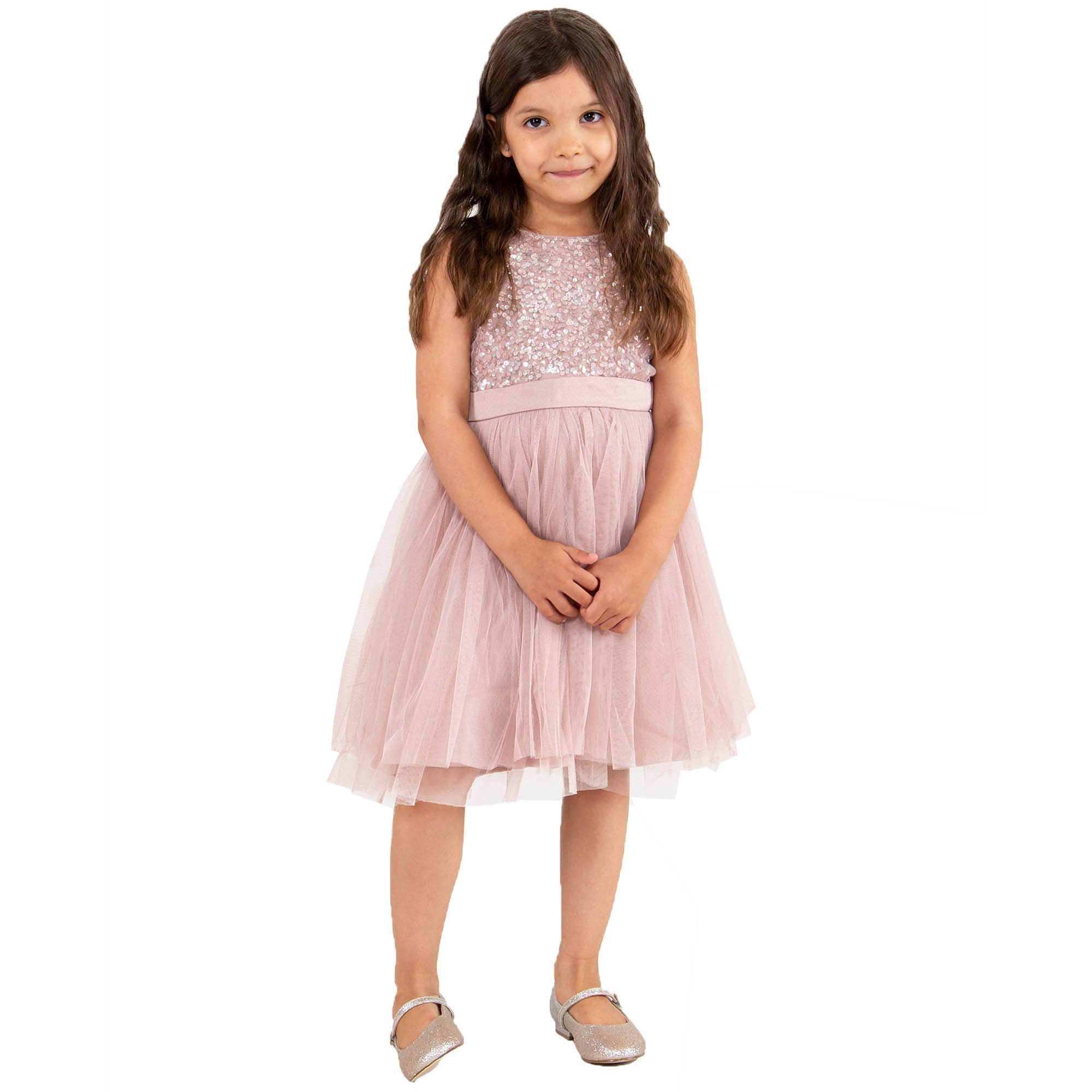 Maya Deluxe Mädchen Maya Deluxe Kleid Mädchen Paillettenverziertes Hochzeit und Geburtstag Festlich mit Bandschleife Brautjungfernkleid Kleid (1er Pack)