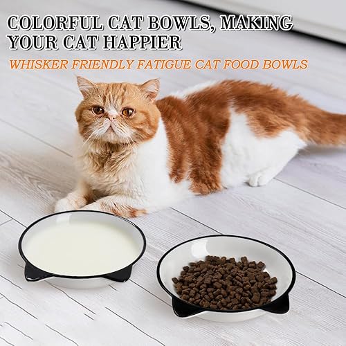 Miniatura 6 de HAPPY KIT Juego de 2 cuencos de comida para gatos de interior, 5.7 pulgadas de cerámica colorida con alfombrilla antideslizante, plato de 8.5 onzas,