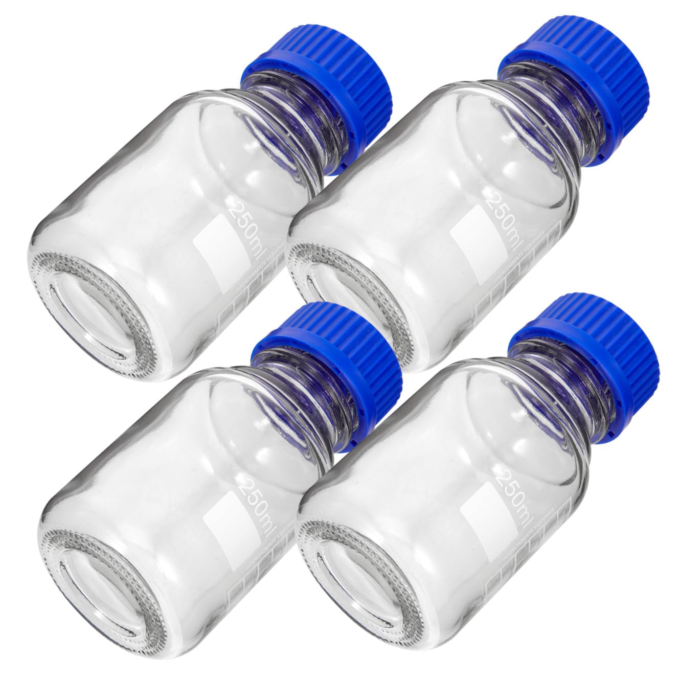 4 Pezzi Bottiglie di Vetro Reagente con Tappo a Vite Blu da 250ml, Resistenti alla Rottura e Riutilizzabili per Laboratori e Fabbriche