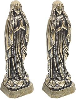 GALPADA 2pcs Miniature Brass Virgin Mary Statues Lifelike Depiction and Wear Resistance, Vintage European Style Catholic Figurines for Art Collections and Home Decor