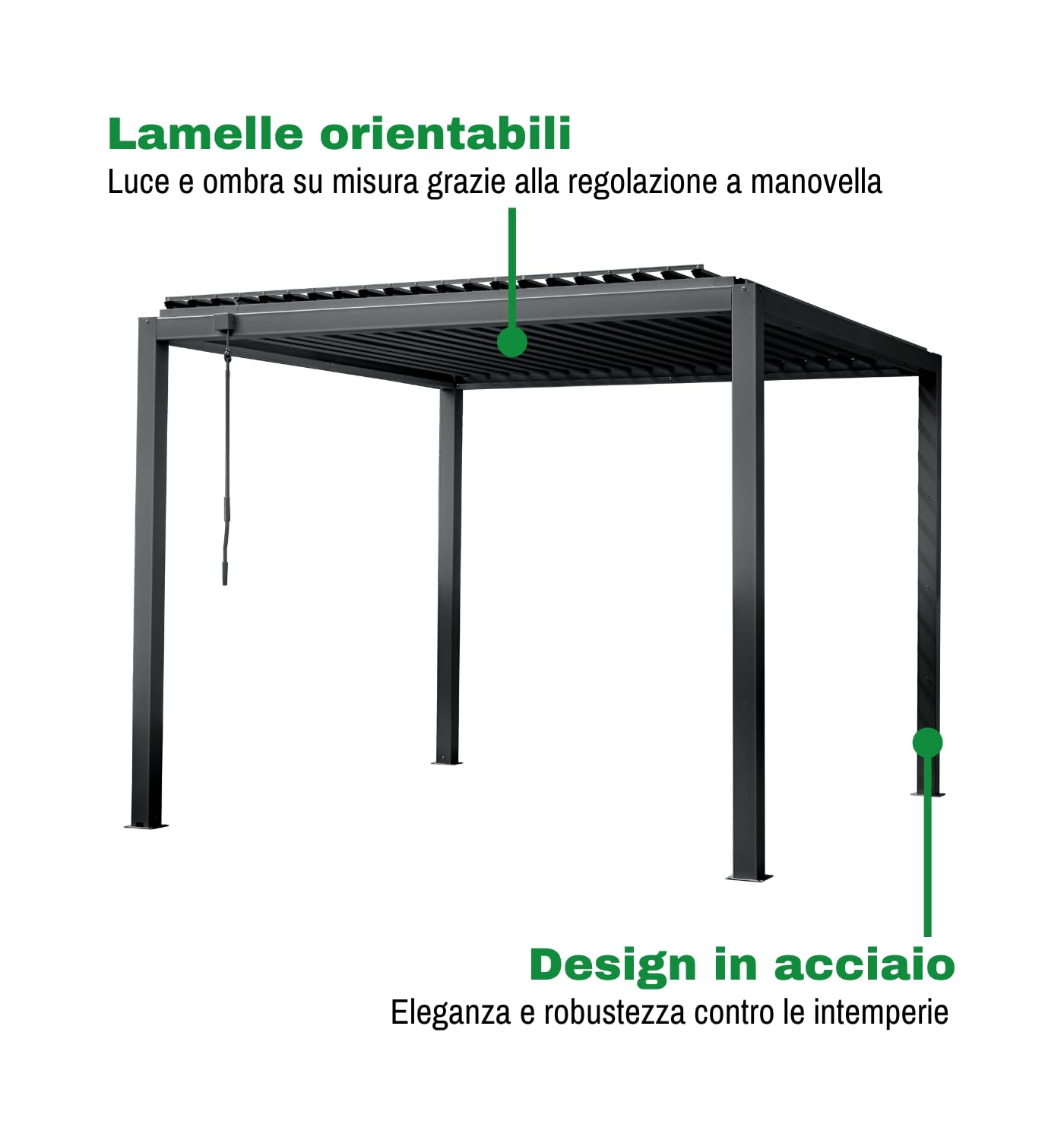 Pergola bioclimatica "Afrodite" in acciaio 3x4 m (Grigio)
