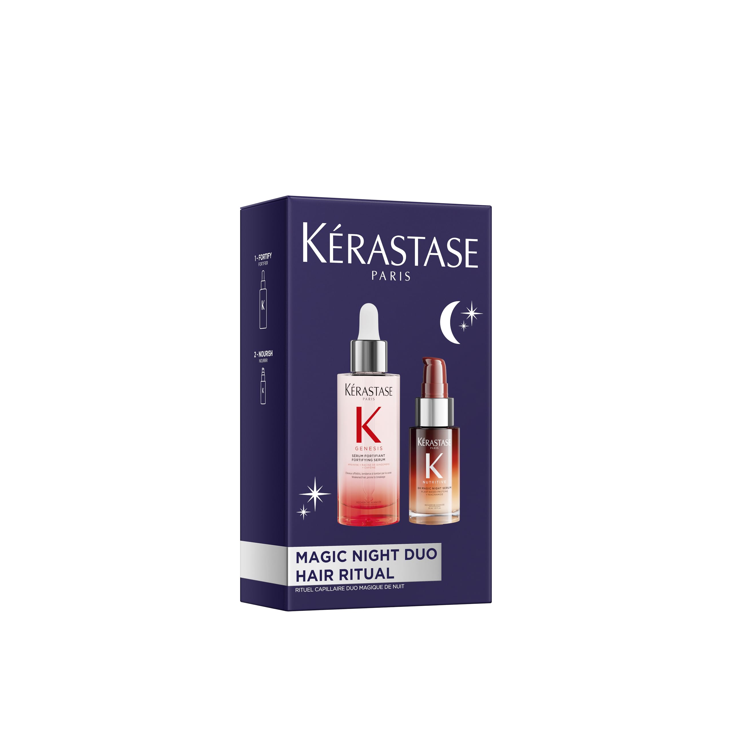 Kerastase Magic Night Hair Serum Set with Genesis Anti-Hair Fall Serum and Nutritive 8H Overnight Serum, Hair Care Gift Set to Strengthen, Nourish, and Reduce Break age, 2-Piece Set