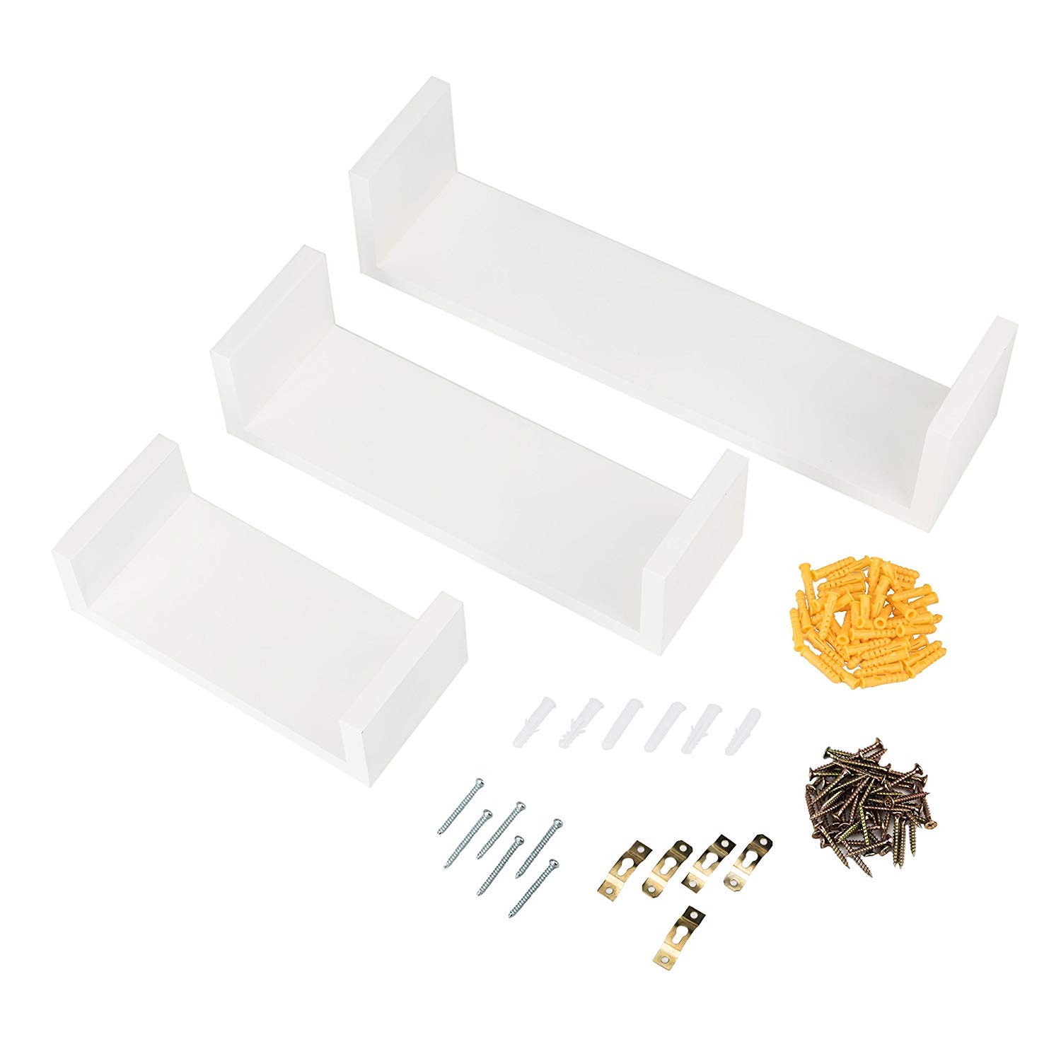 TANBURO Floating Shelves, Set of 3 Wooden Floating Shelves White, Wall Mounted Shelf for Living