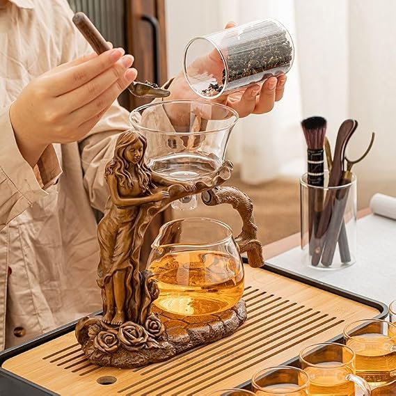 Zurucily Glass Teapot Set with Infuser Semi Automatic Tea Set Magic Teapot (Beauty)