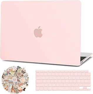 Compatible with MacBook Air 13 inch Case 2022 2021 2020 2019 2018 Release M1 A2337 A2179 A1932 Touch ID, Matte Plastic Hard Shell Case + 2 Keyboard Covers + 50 Pcs Laptop Sticker, Chalk Pink