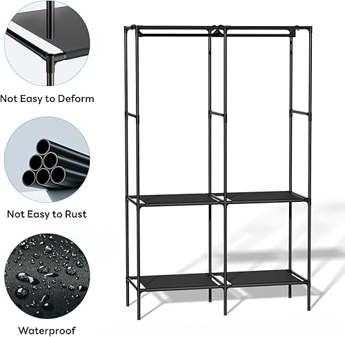 Miniatura 6 de Armario portátil, armario con 4 estantes y 2 varillas para colgar, perchero independiente para dormitorio, organizador de almacenamiento para colgar