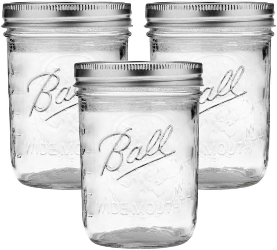 Glass jar with lid and band – choose your size and color (clear, wide neck for beer – 16.) Pack of 3 clear