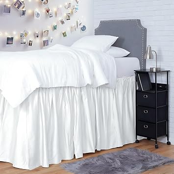 Shreem Linen Dorm Room Bed Skirt Twin XL 60 Inch Drop, 100% Microfiber Extra Long Bedskirt, White