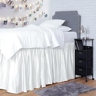 Shreem Linen Dorm Room Bed Skirt Twin XL 32 Inch Drop, 100% Microfiber Extra Long Bedskirt, White