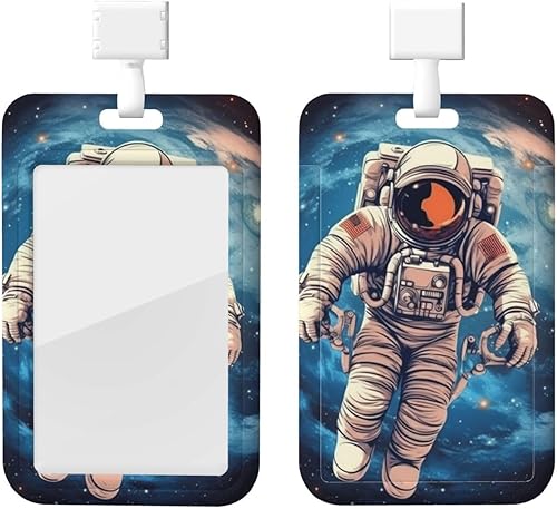 Astronauta Planet Print Id Badge Holder for Men Women Name Tag Badge with Detachable Lanyard Id Protector Badge for Offices Nurse Doctor Teacher